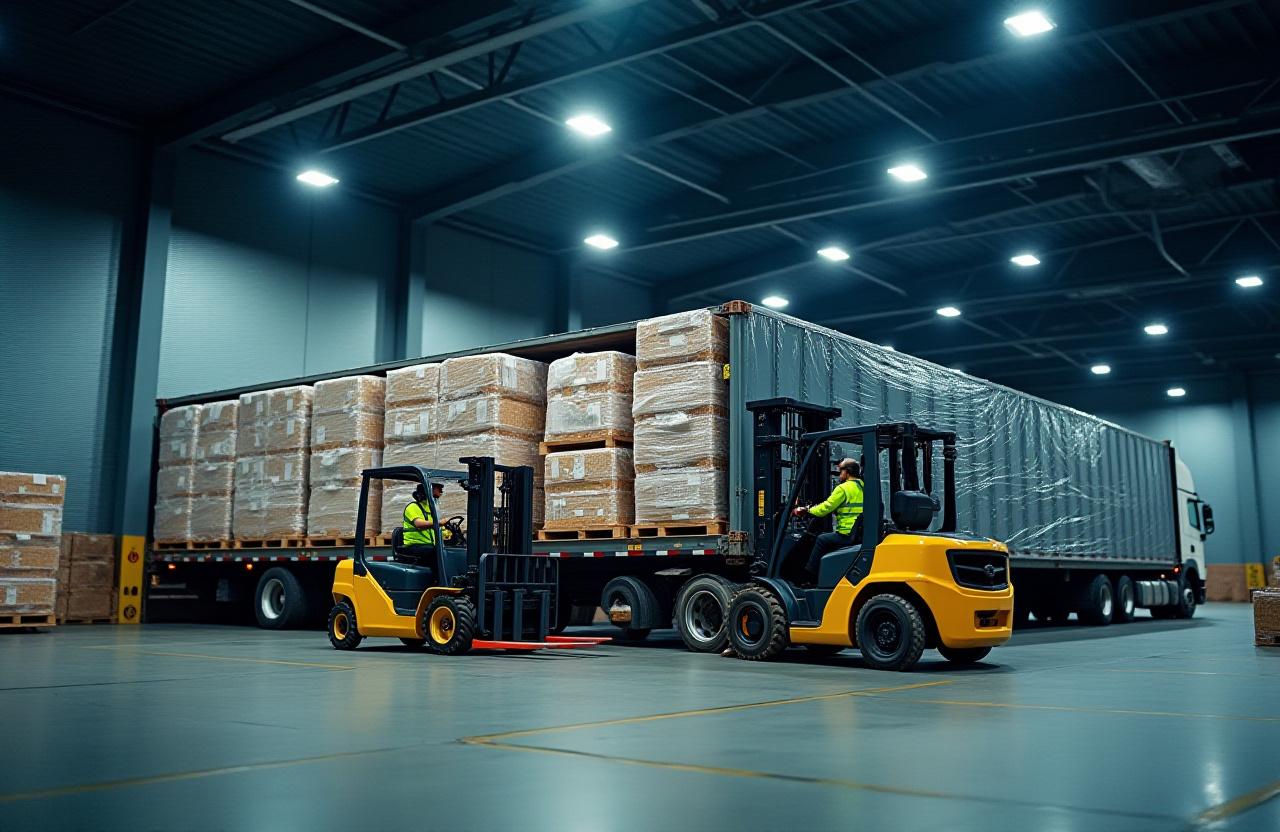 Full truckload freight being loaded at warehouse facility