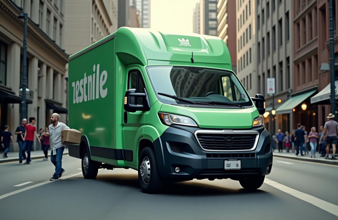 Last-mile delivery truck navigating urban environment